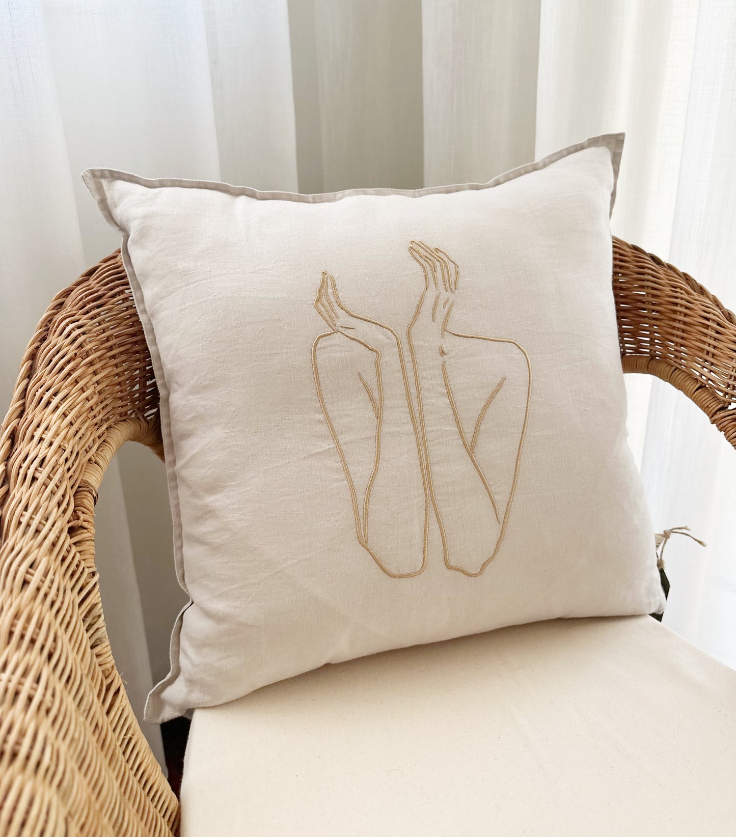 Embroidered Linen Cushion Cover, Contemplation
