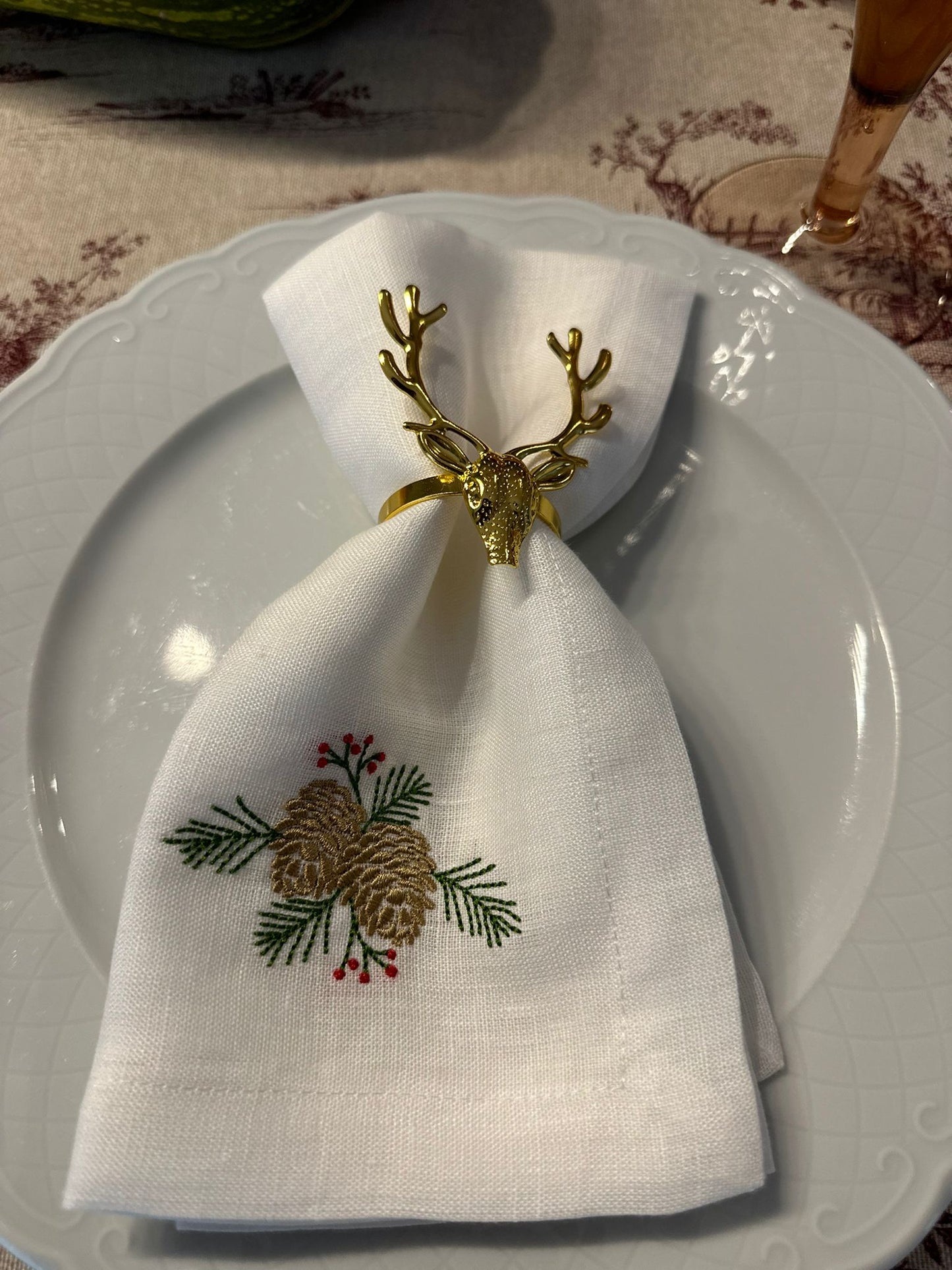 Embroidered Linen Napkin, Pine