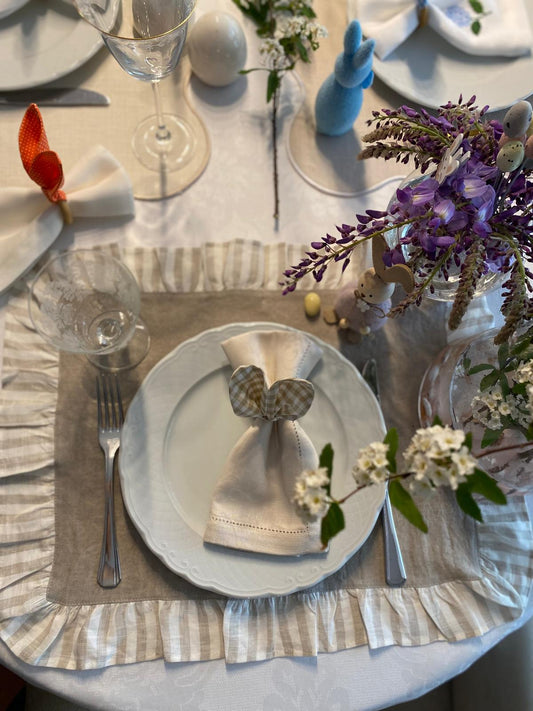 Individual de Linho com Folho de Riscas, Taupe