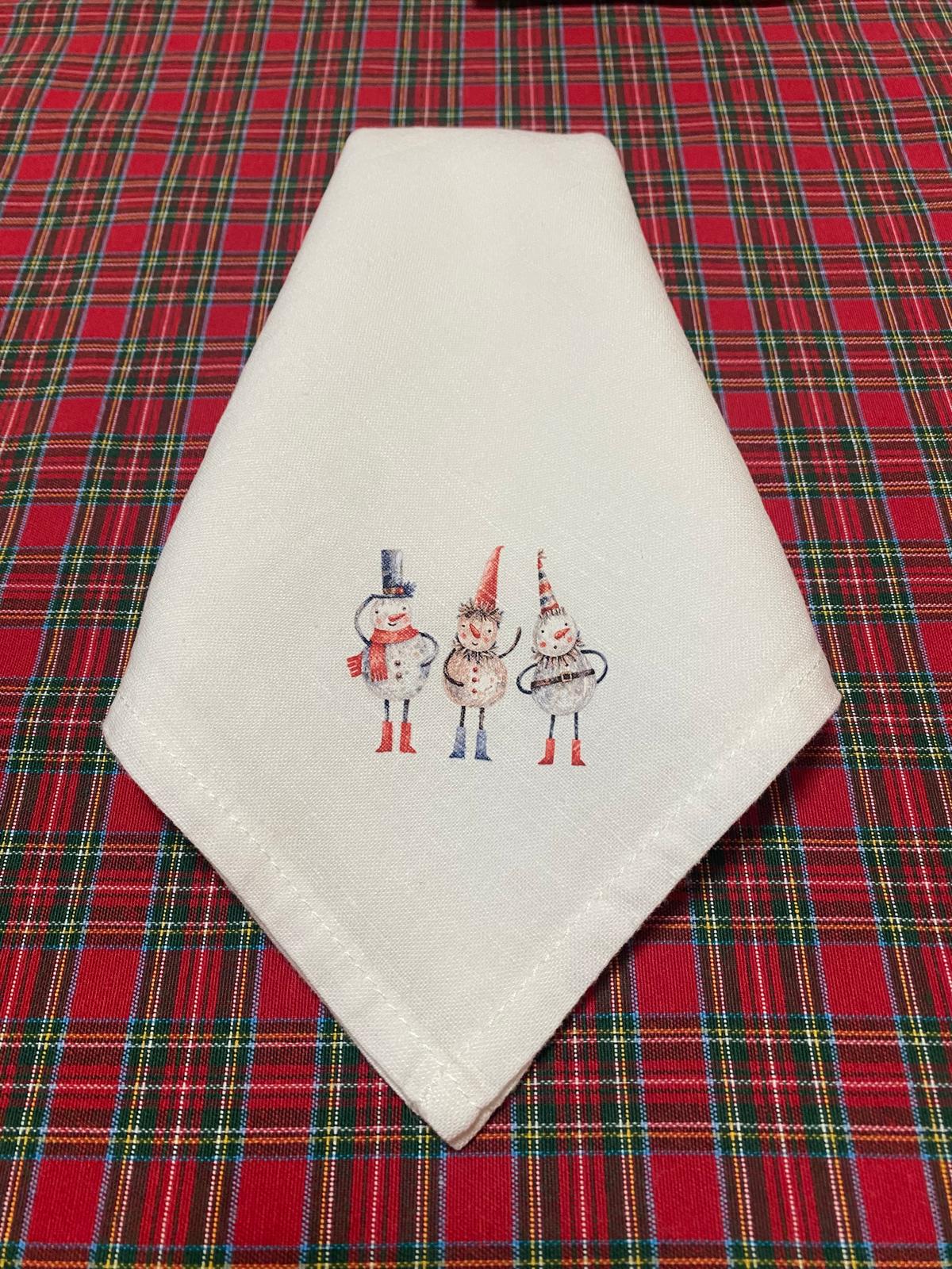 White Linen Napkin with Christmas Prints
