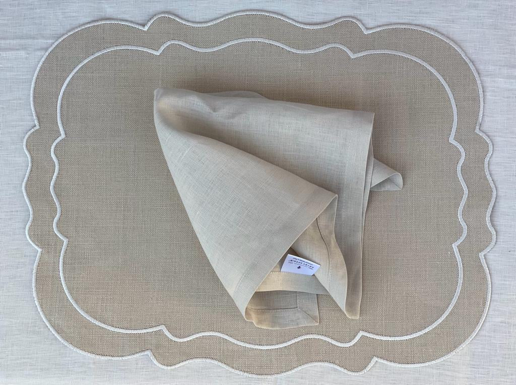 Burlap and White Linen Placemat, Amália