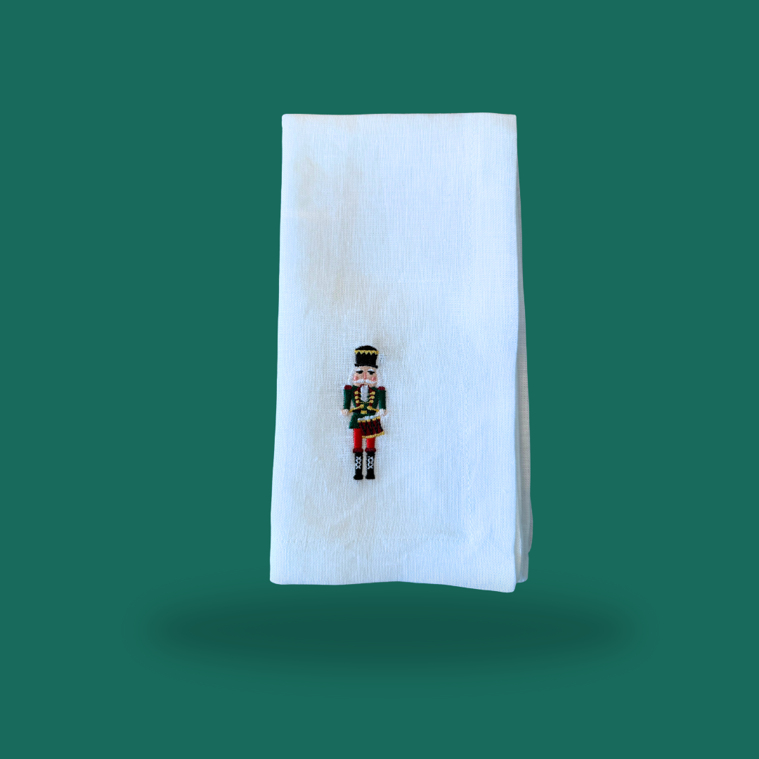 Embroidered Linen Napkin, Toy Soldiers