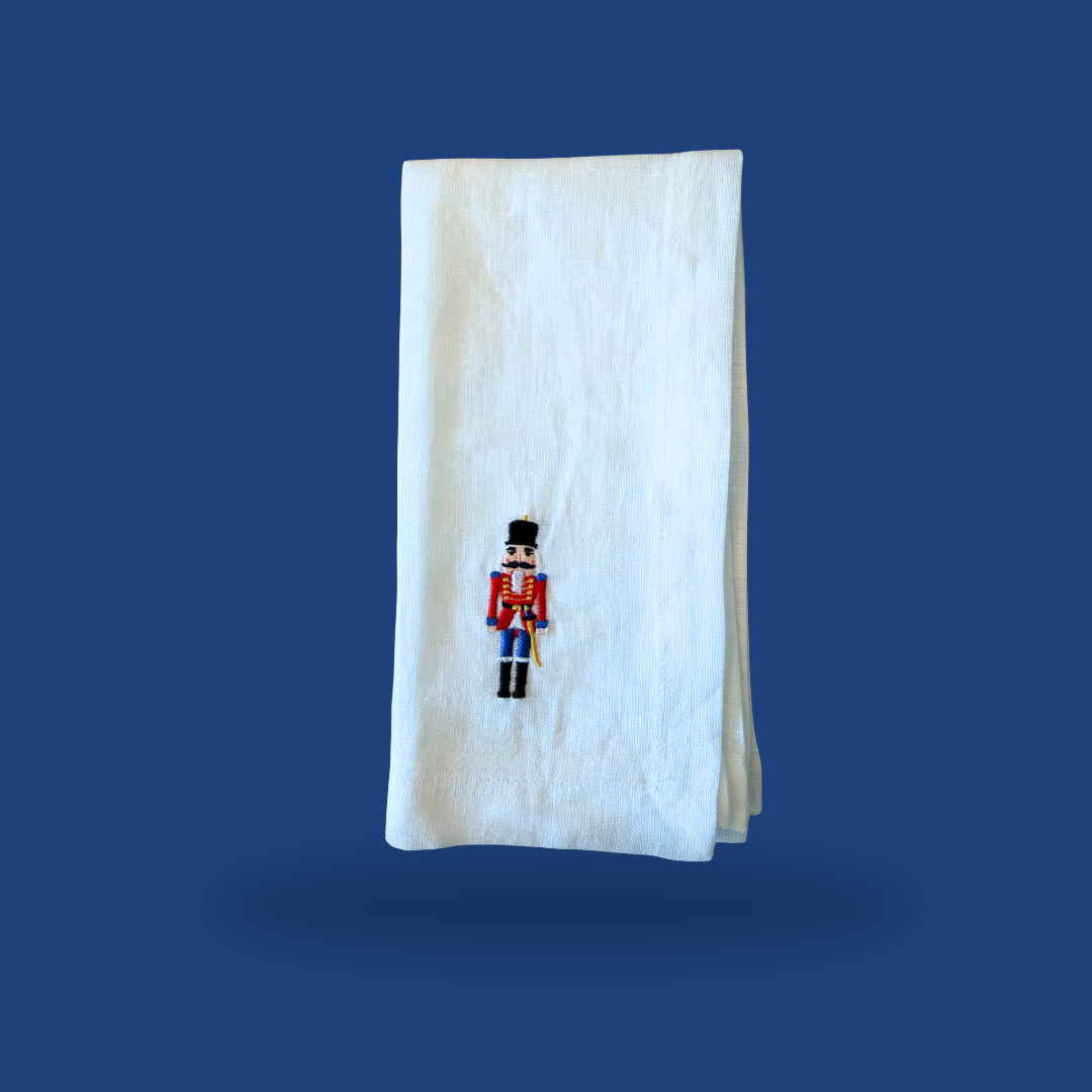 Embroidered Linen Napkin, Toy Soldiers