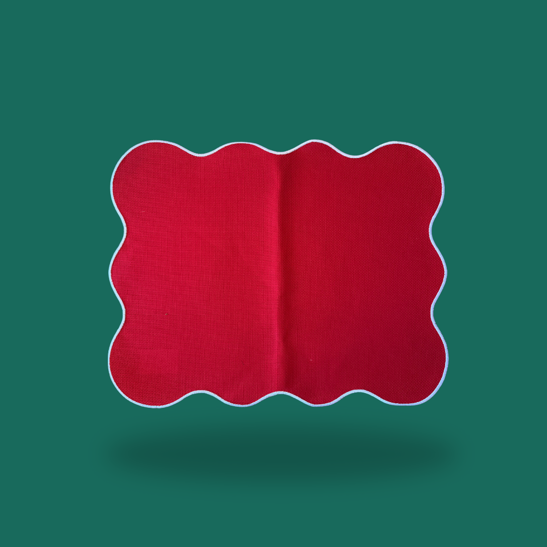 Individual Vermelho Ondulado Bordado Branco