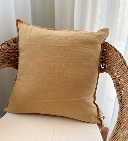 Housse de Coussin en Lin Caramel