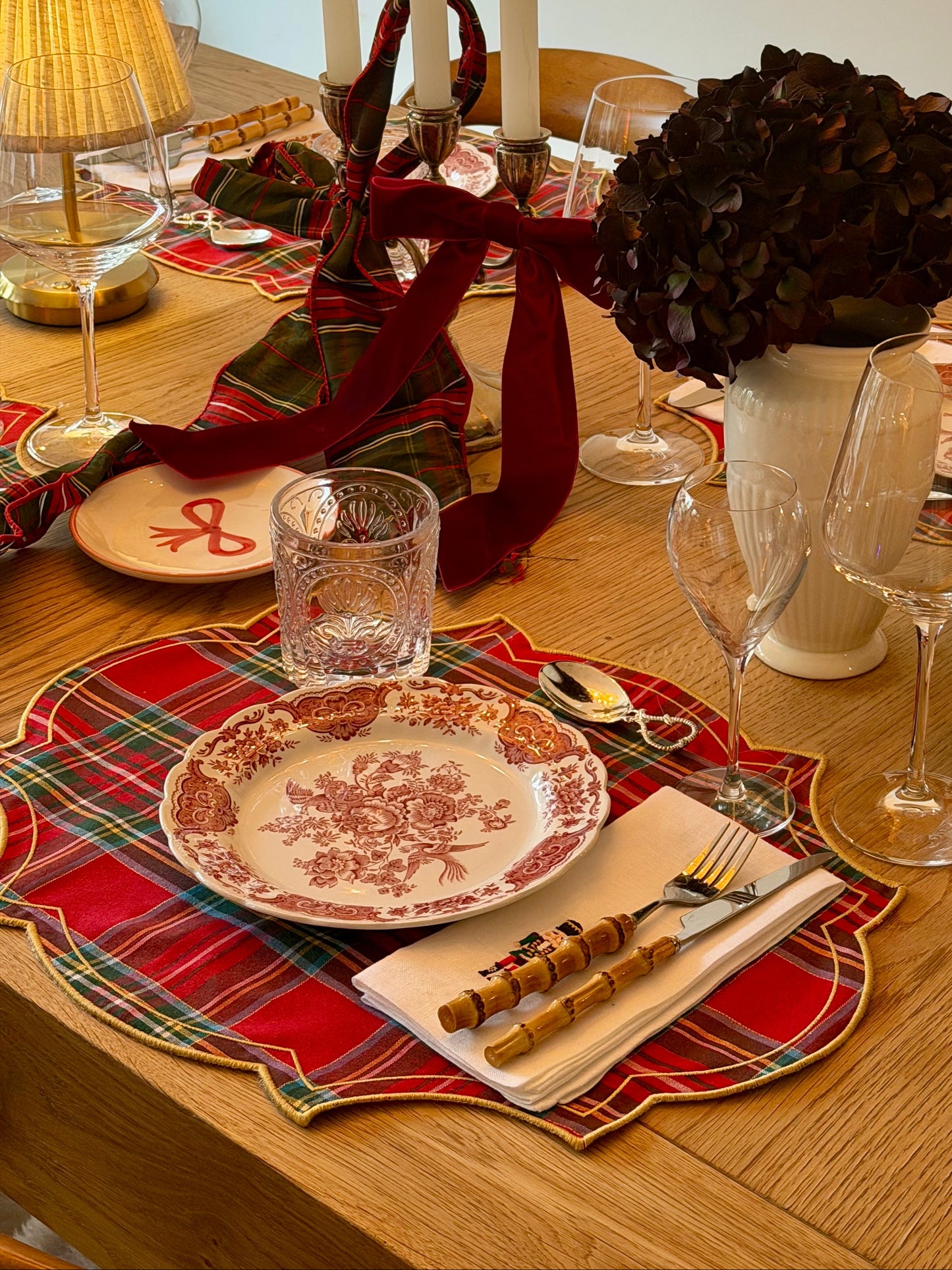Red Tartan Placemat with Gold Border