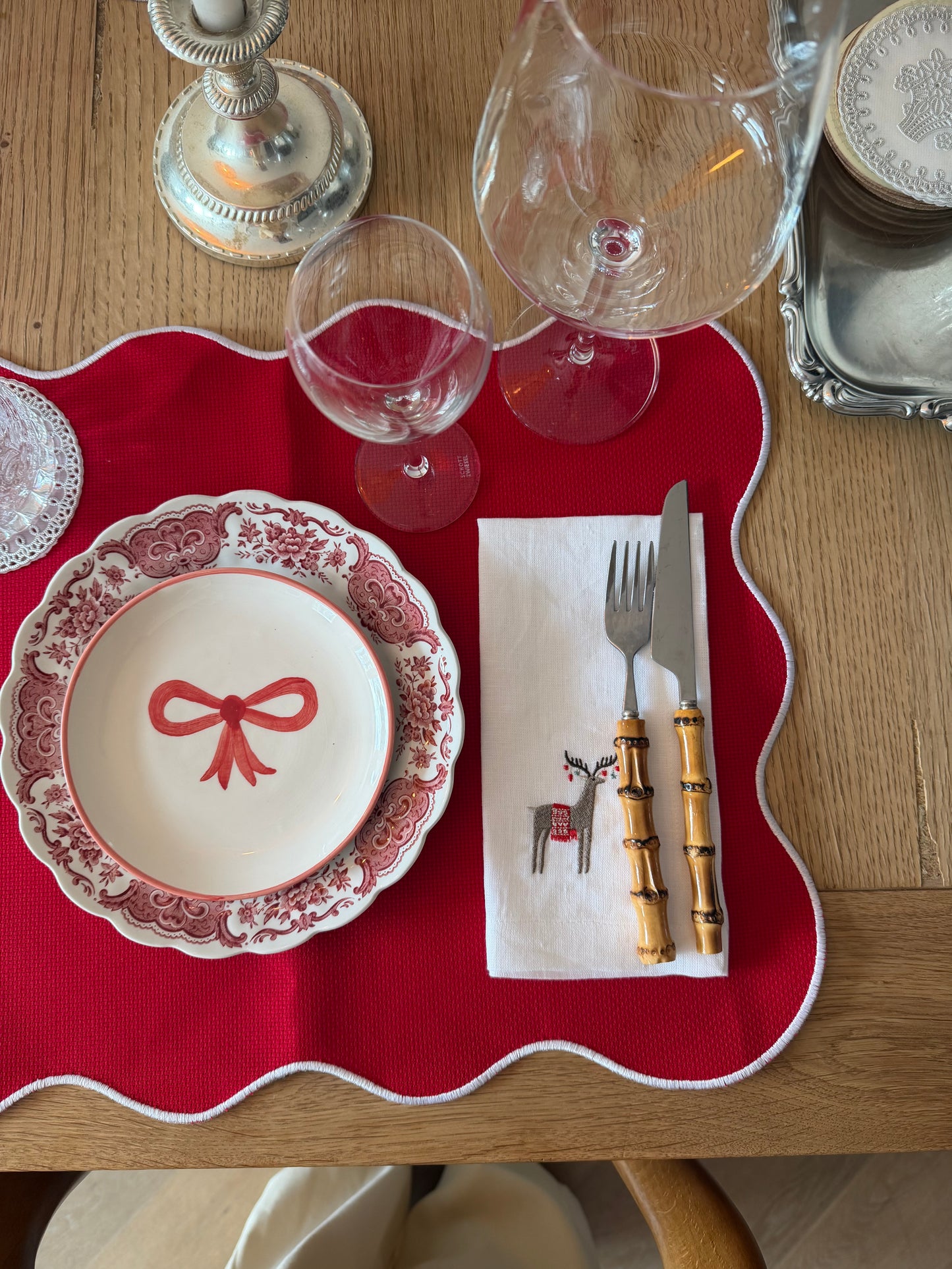 Embroidered Linen Napkin, Reindeer