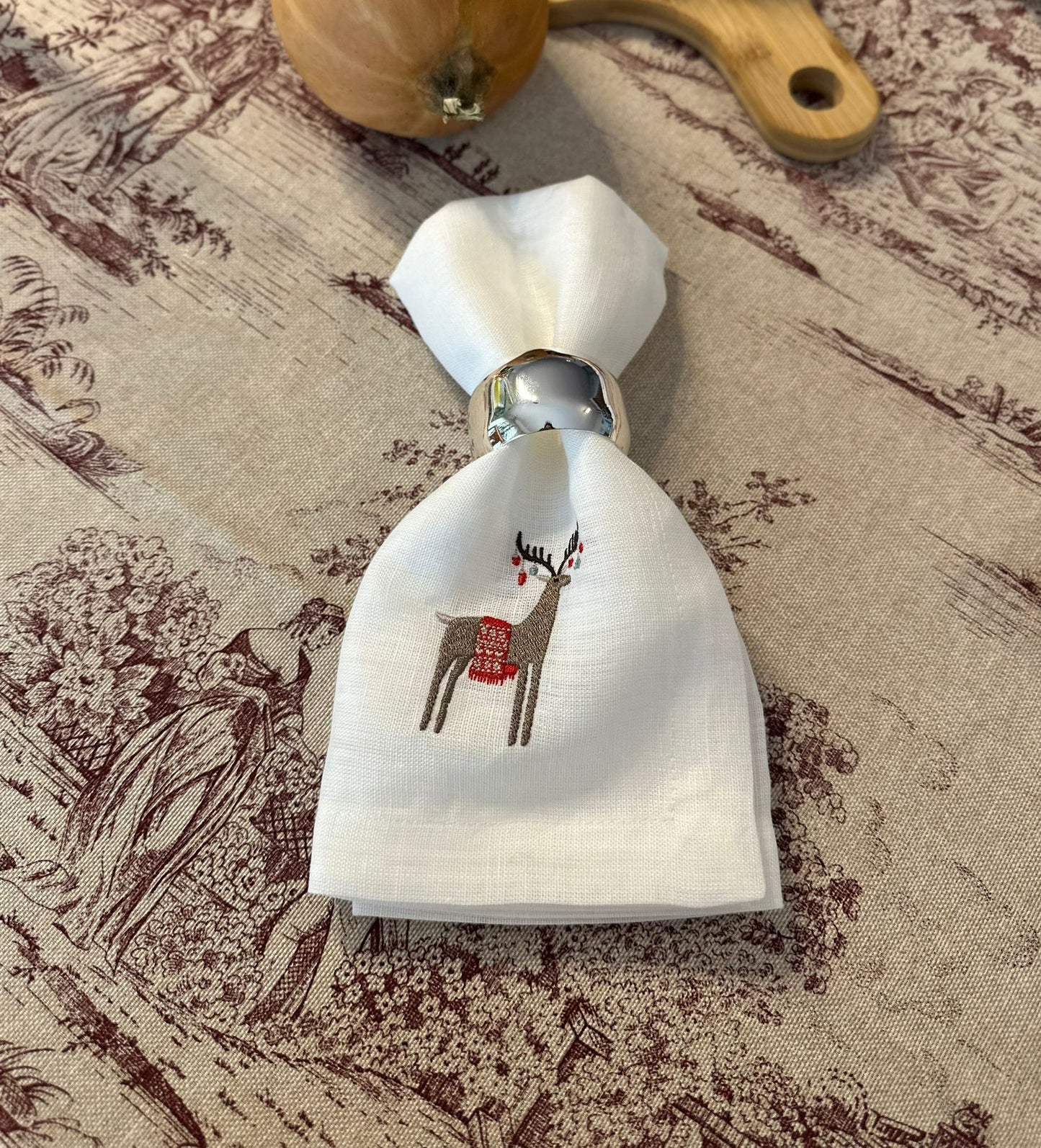 Serviette en Lin Brodée, Renne