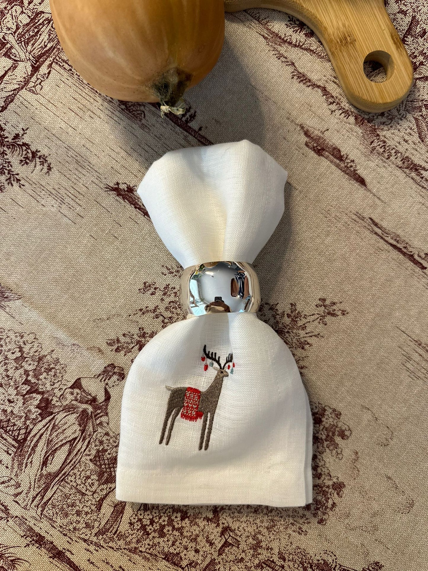 Serviette en Lin Brodée, Renne