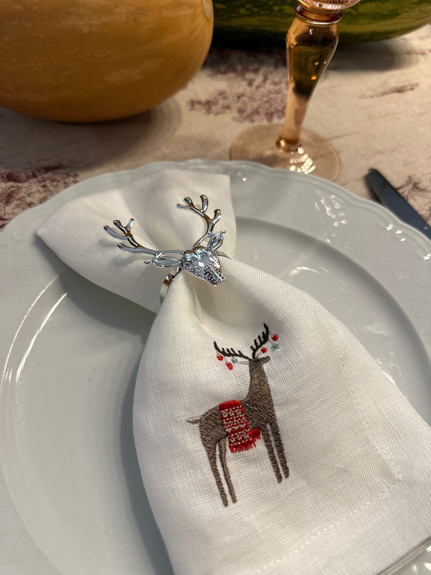 Serviette en Lin Brodée, Renne