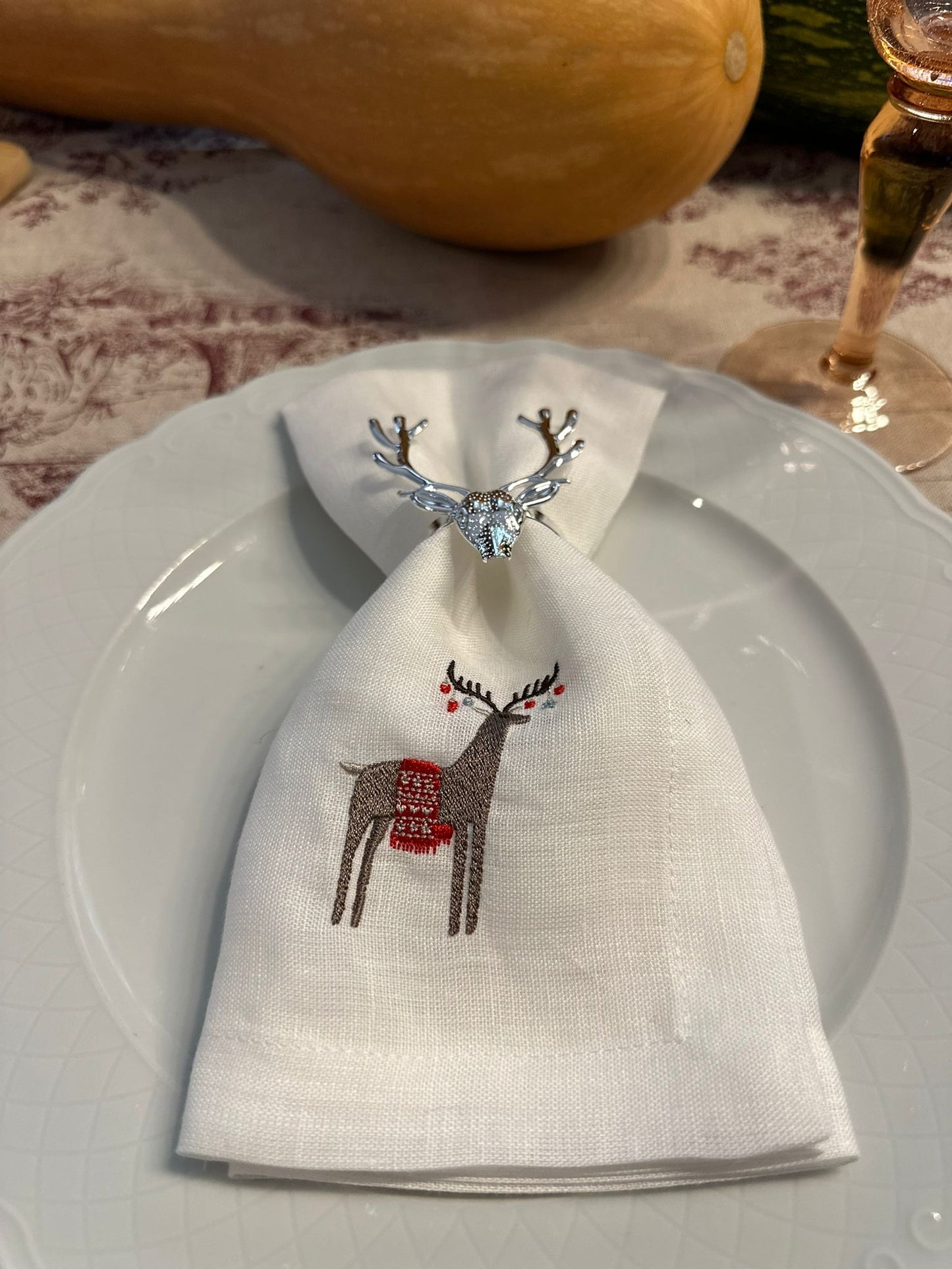 Serviette en Lin Brodée, Renne