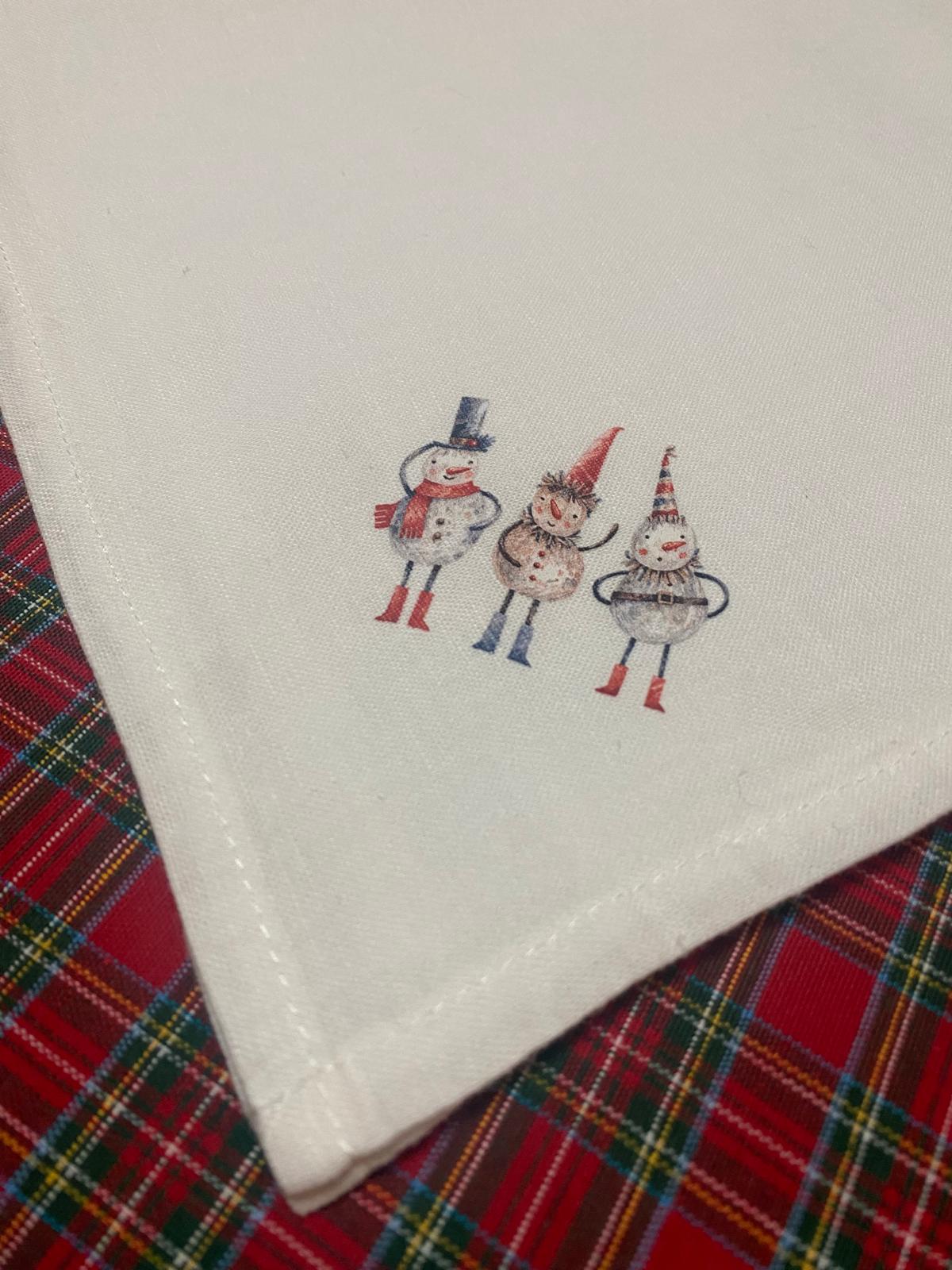 White Linen Napkin with Christmas Prints