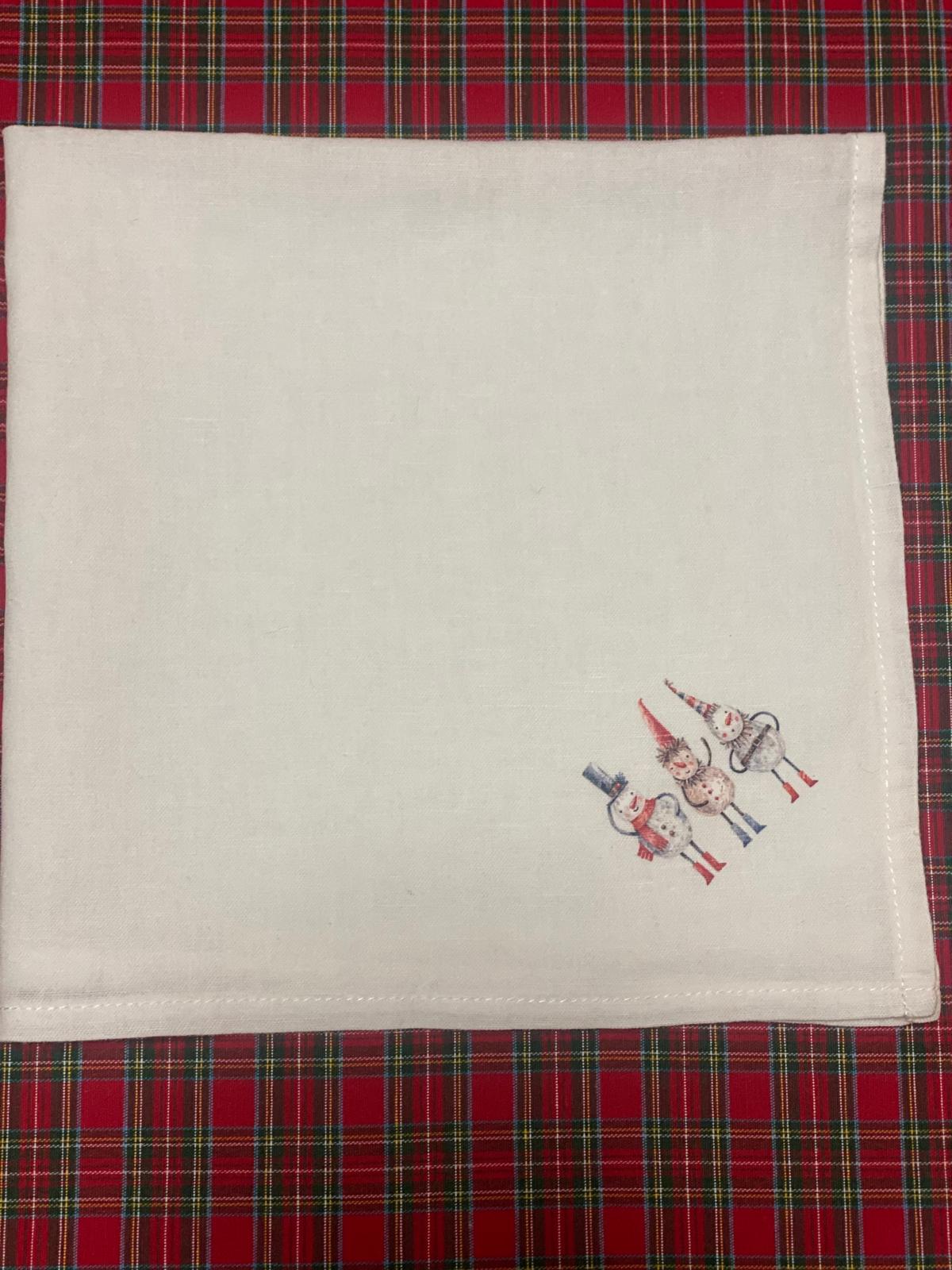 White Linen Napkin with Christmas Prints