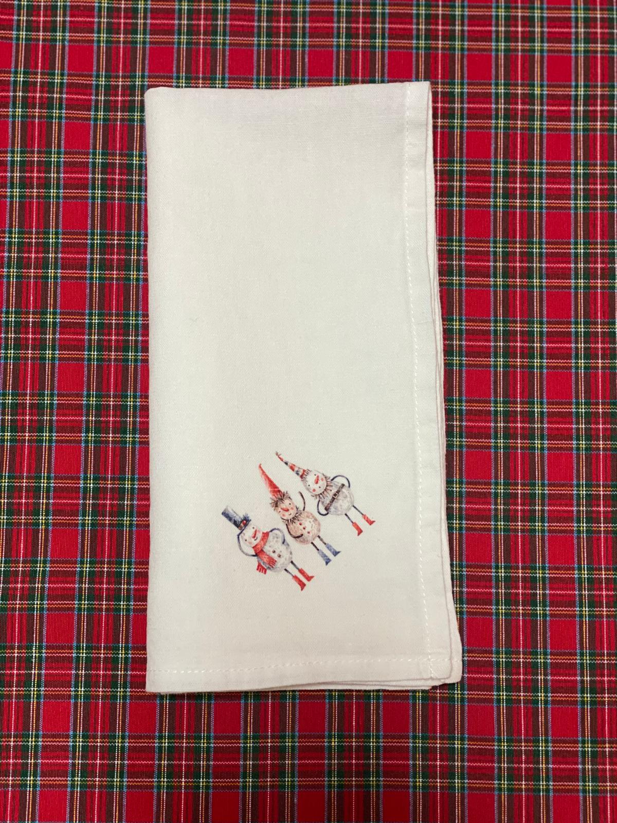 White Linen Napkin with Christmas Prints