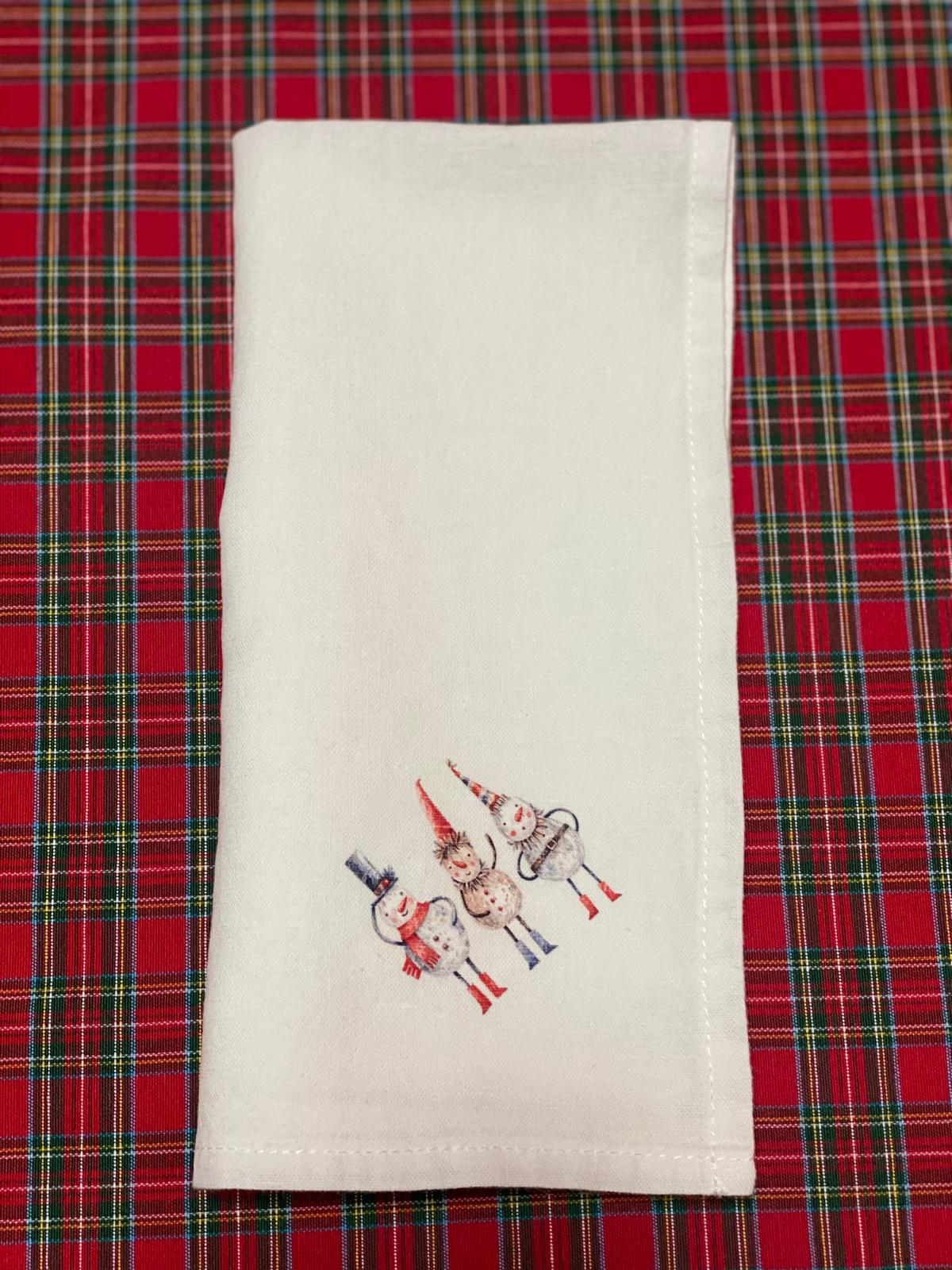 White Linen Napkin with Christmas Prints