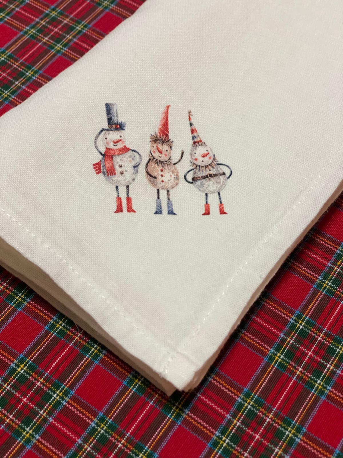 White Linen Napkin with Christmas Prints