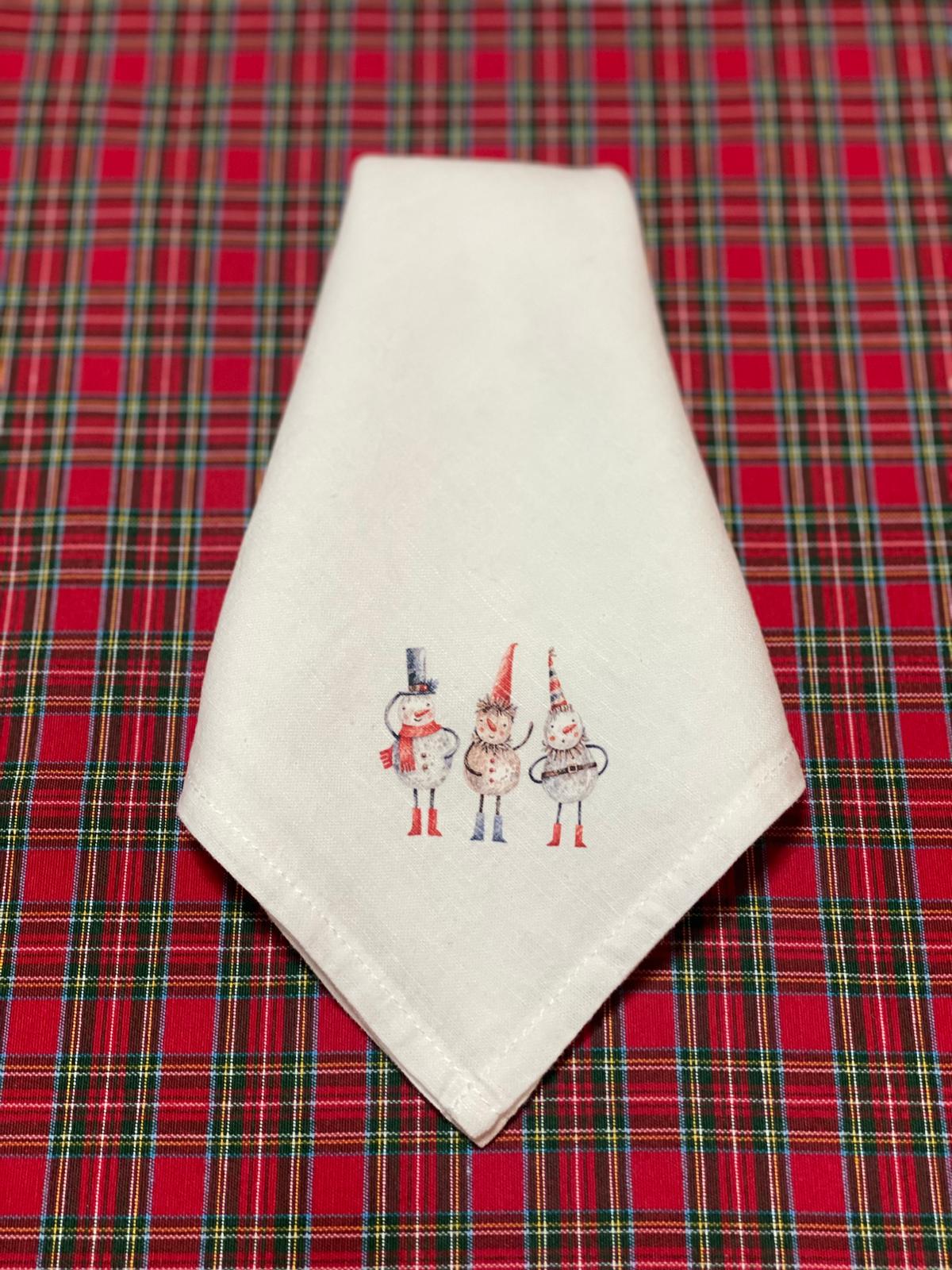 White Linen Napkin with Christmas Prints