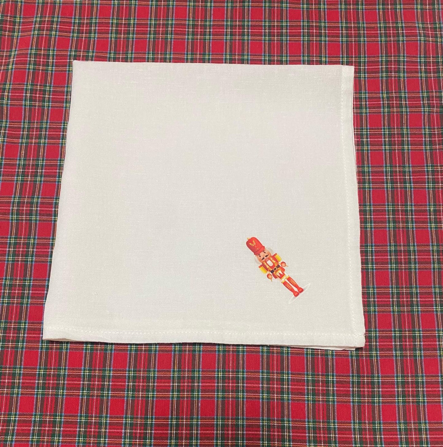 White Linen Napkin with Christmas Prints
