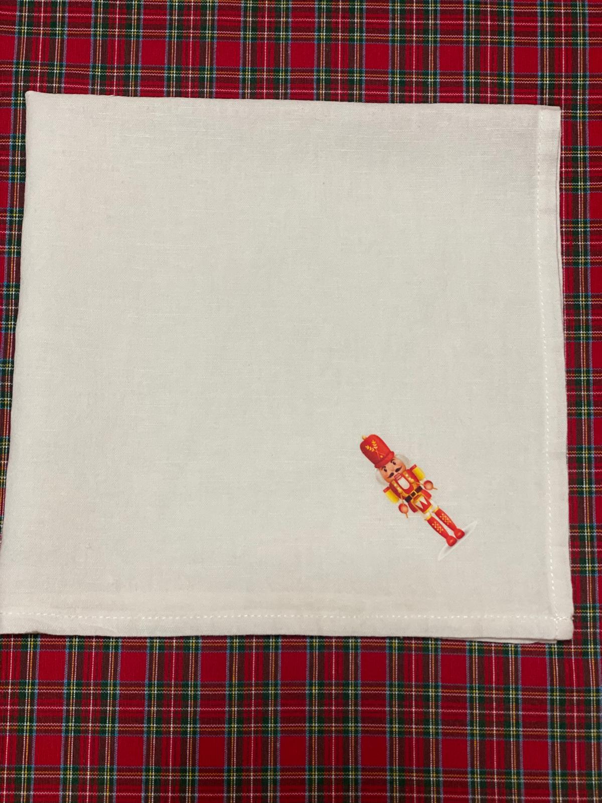 White Linen Napkin with Christmas Prints