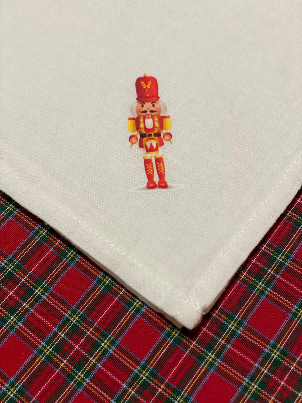 White Linen Napkin with Christmas Prints