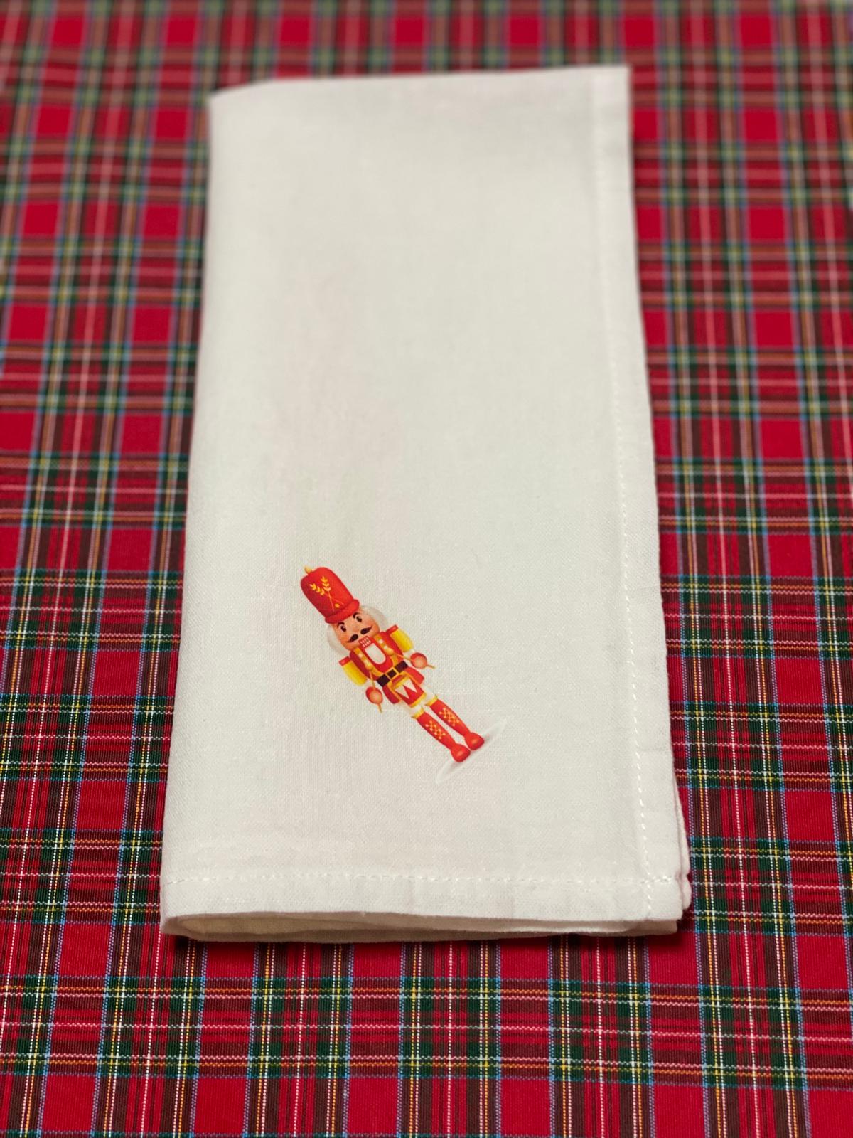 White Linen Napkin with Christmas Prints