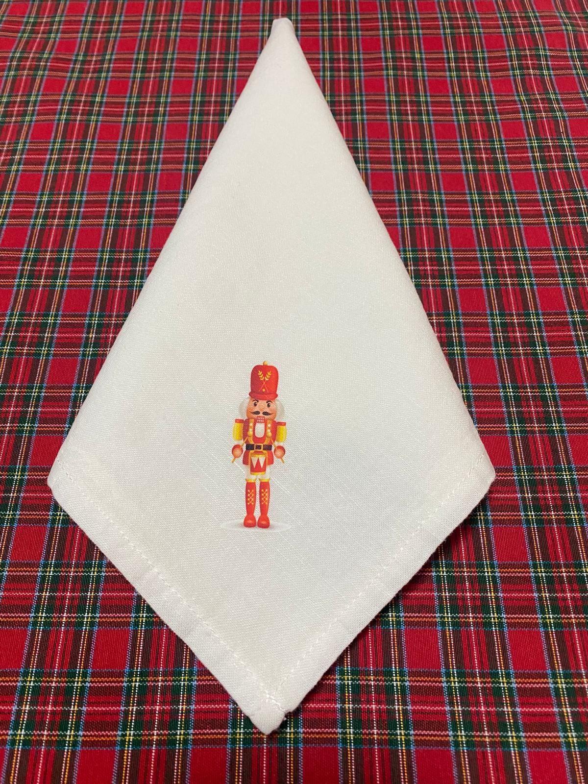 White Linen Napkin with Christmas Prints