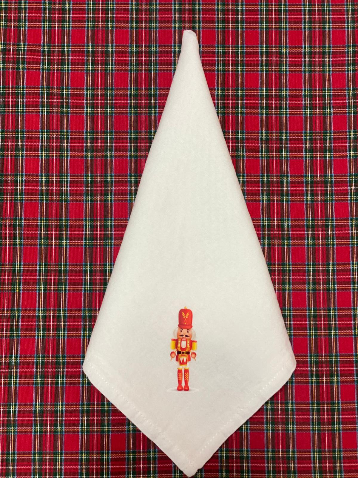 White Linen Napkin with Christmas Prints