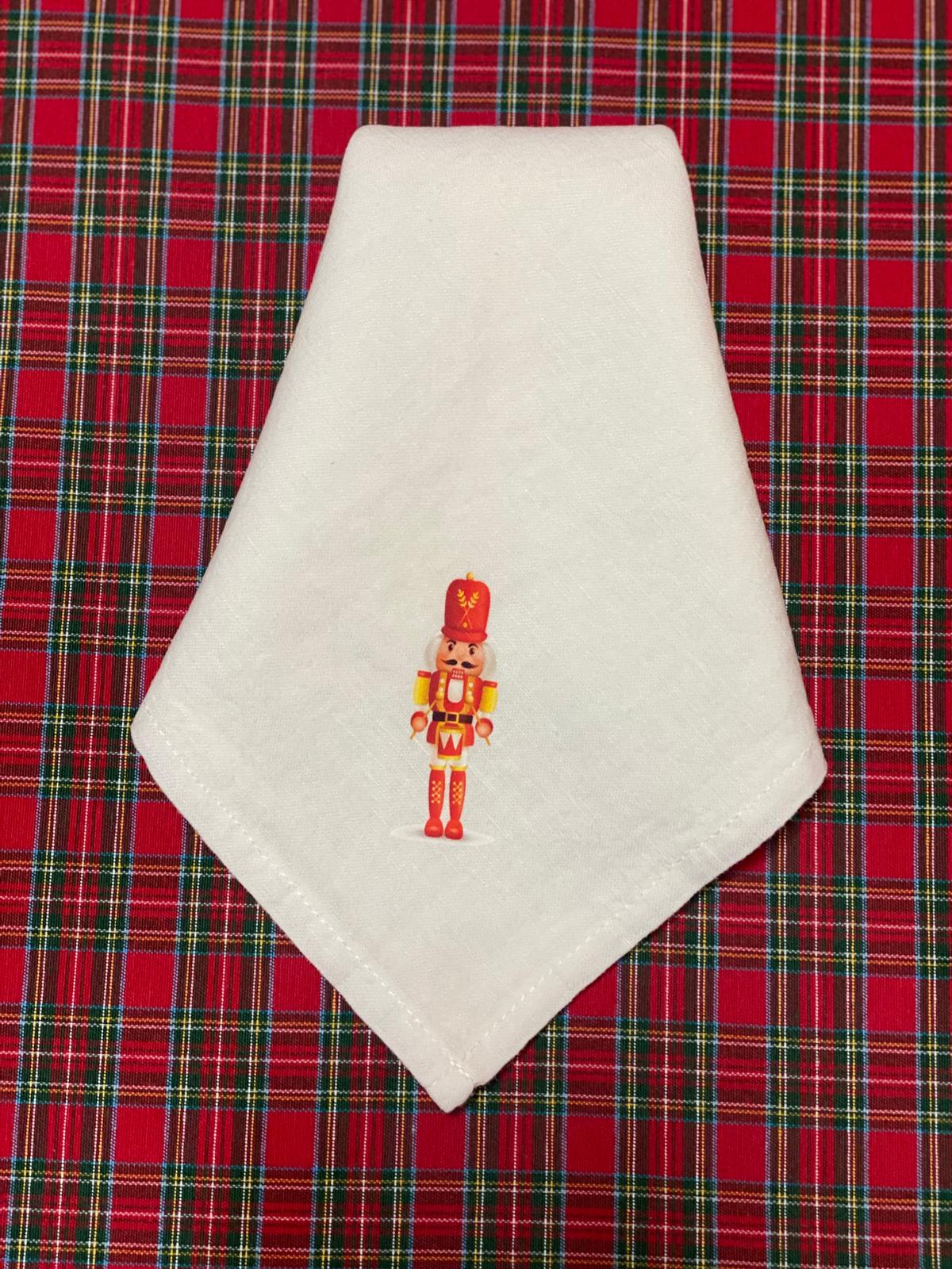 White Linen Napkin with Christmas Prints