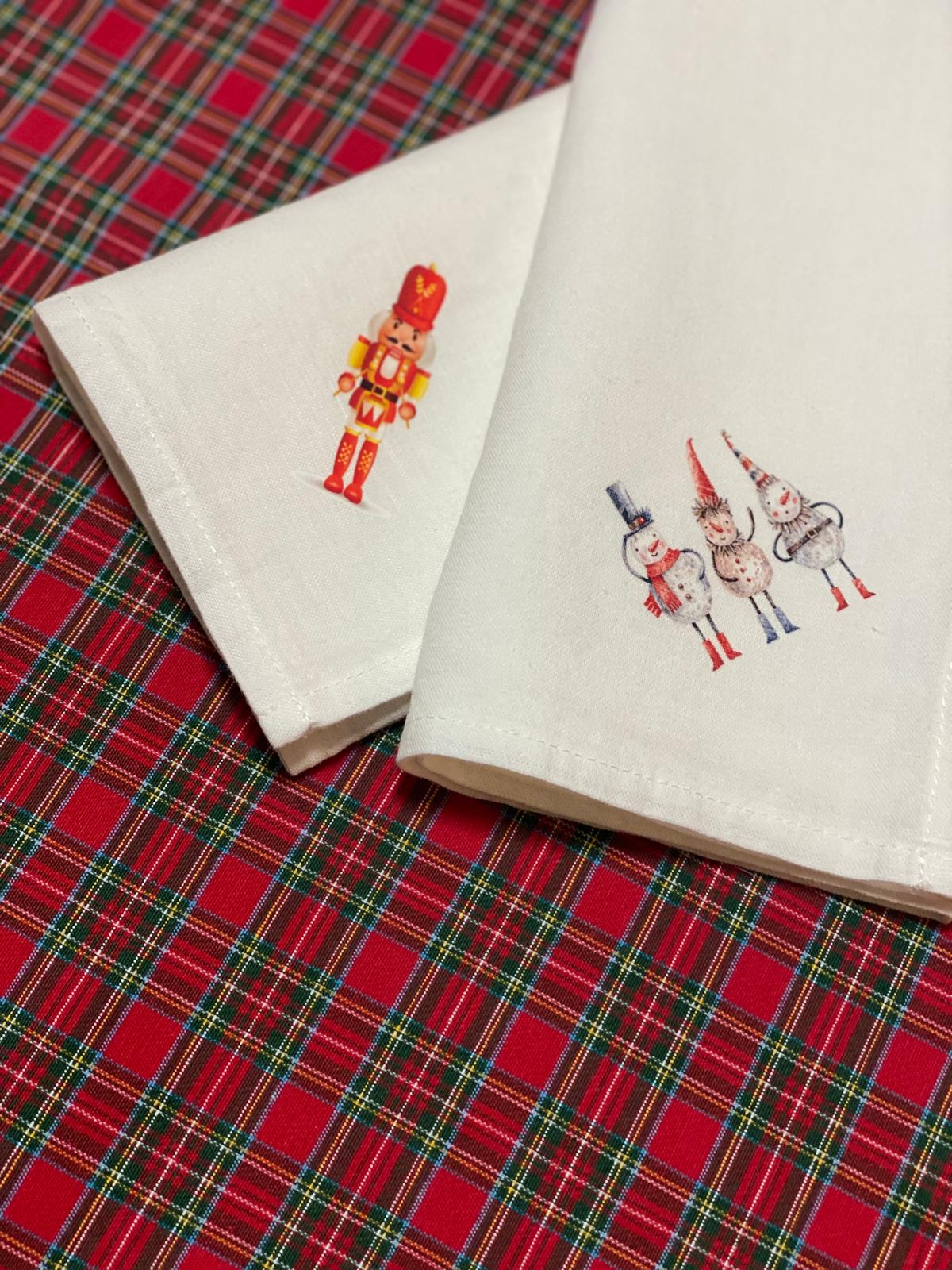 White Linen Napkin with Christmas Prints