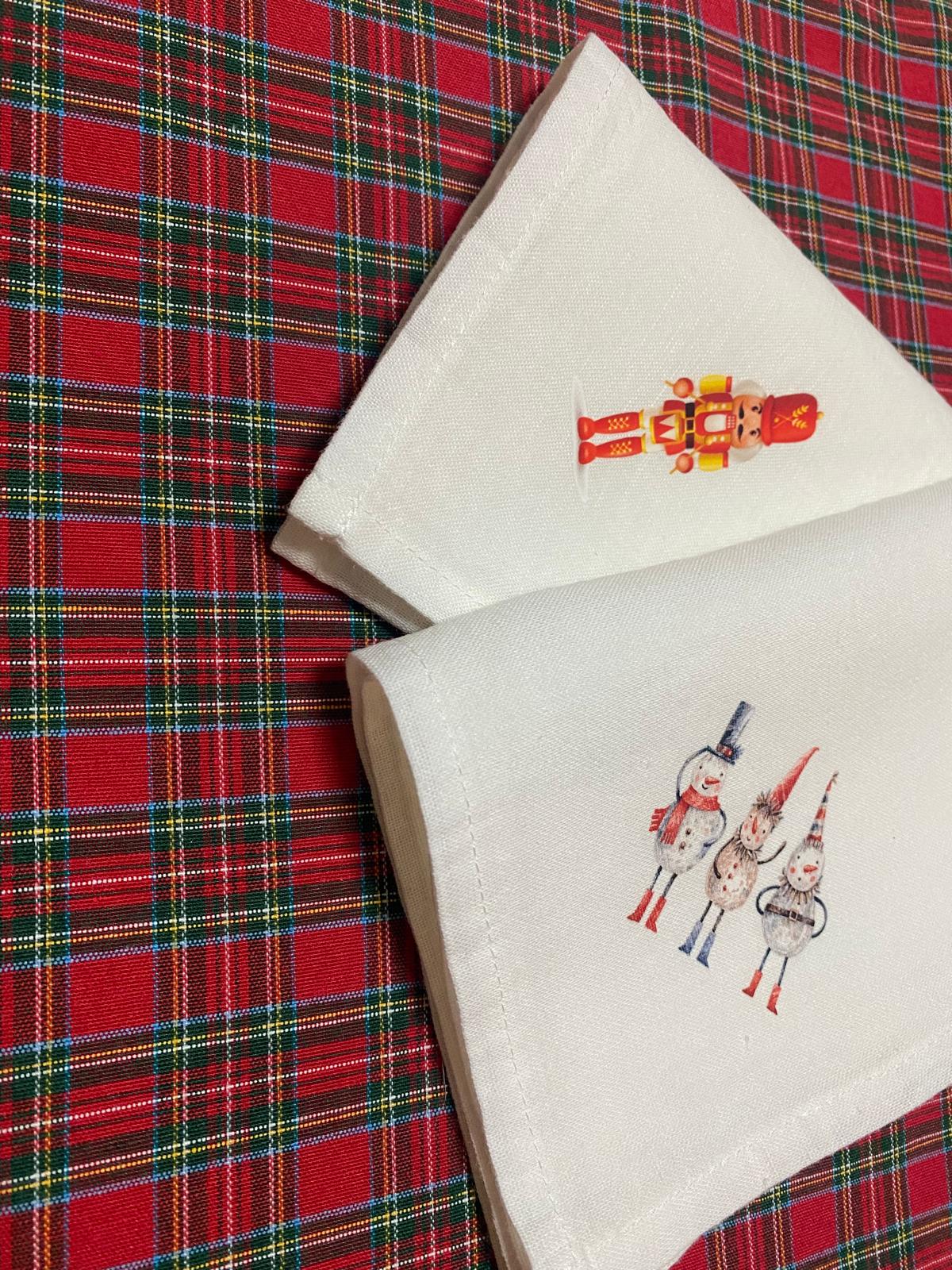 White Linen Napkin with Christmas Prints