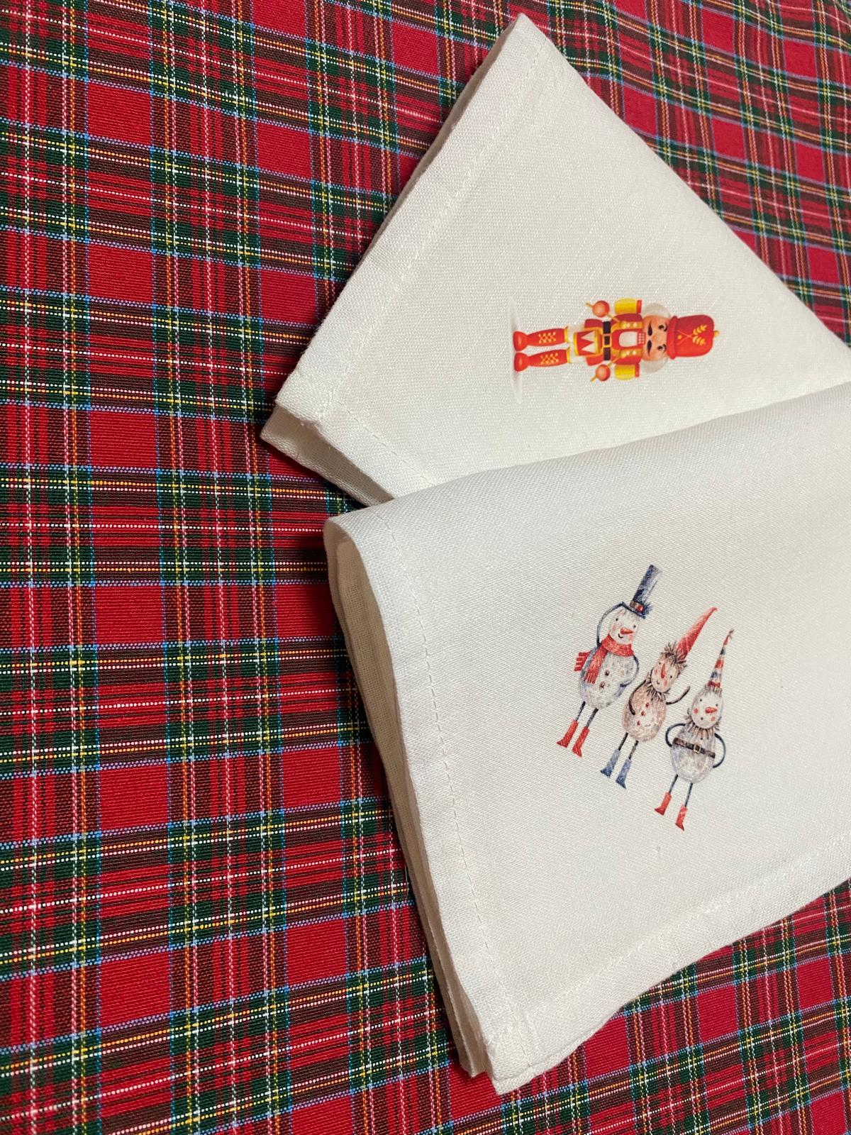 White Linen Napkin with Christmas Prints