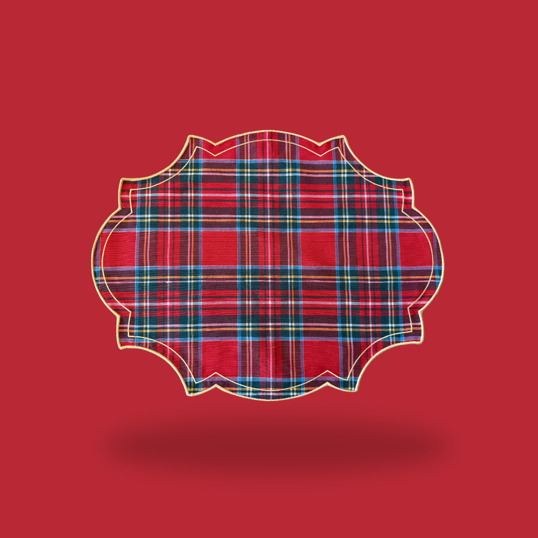 Red Tartan Placemat with Gold Border